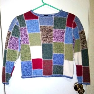 GAP sizeM Childrens 100% Cotton Patchwork Knit Crew Neck Sweater Very Boho Hippy